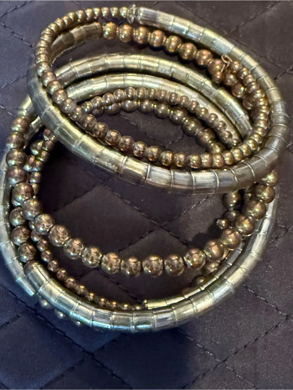 Metallic gold Hematite Beaded Coil Bracelet  - Women Jewelry
